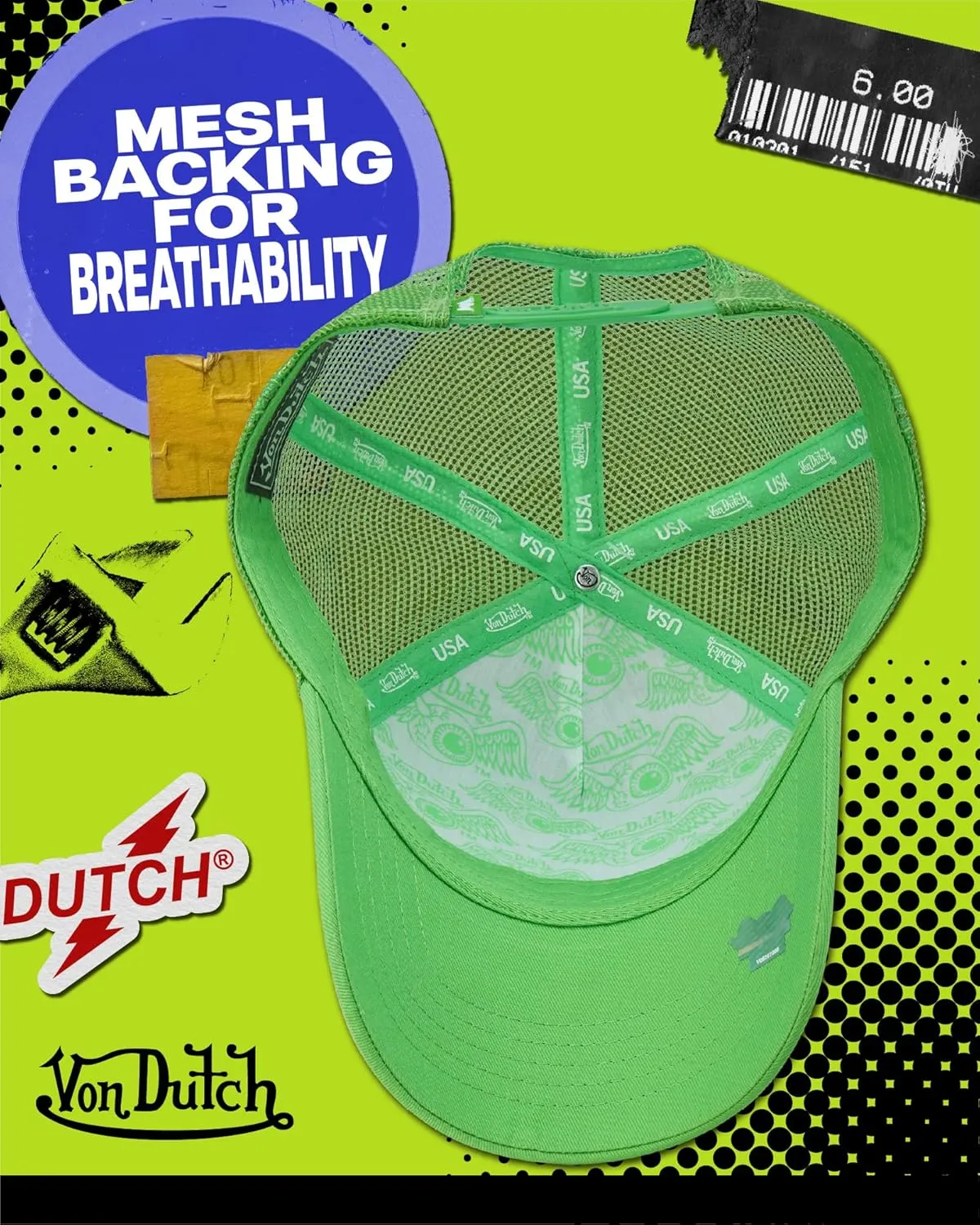 Von Dutch Unisex Trucker Hat - Curved Bill Mesh Back Retro Classic Adjustable Snapback Baseball Cap for Men and Women