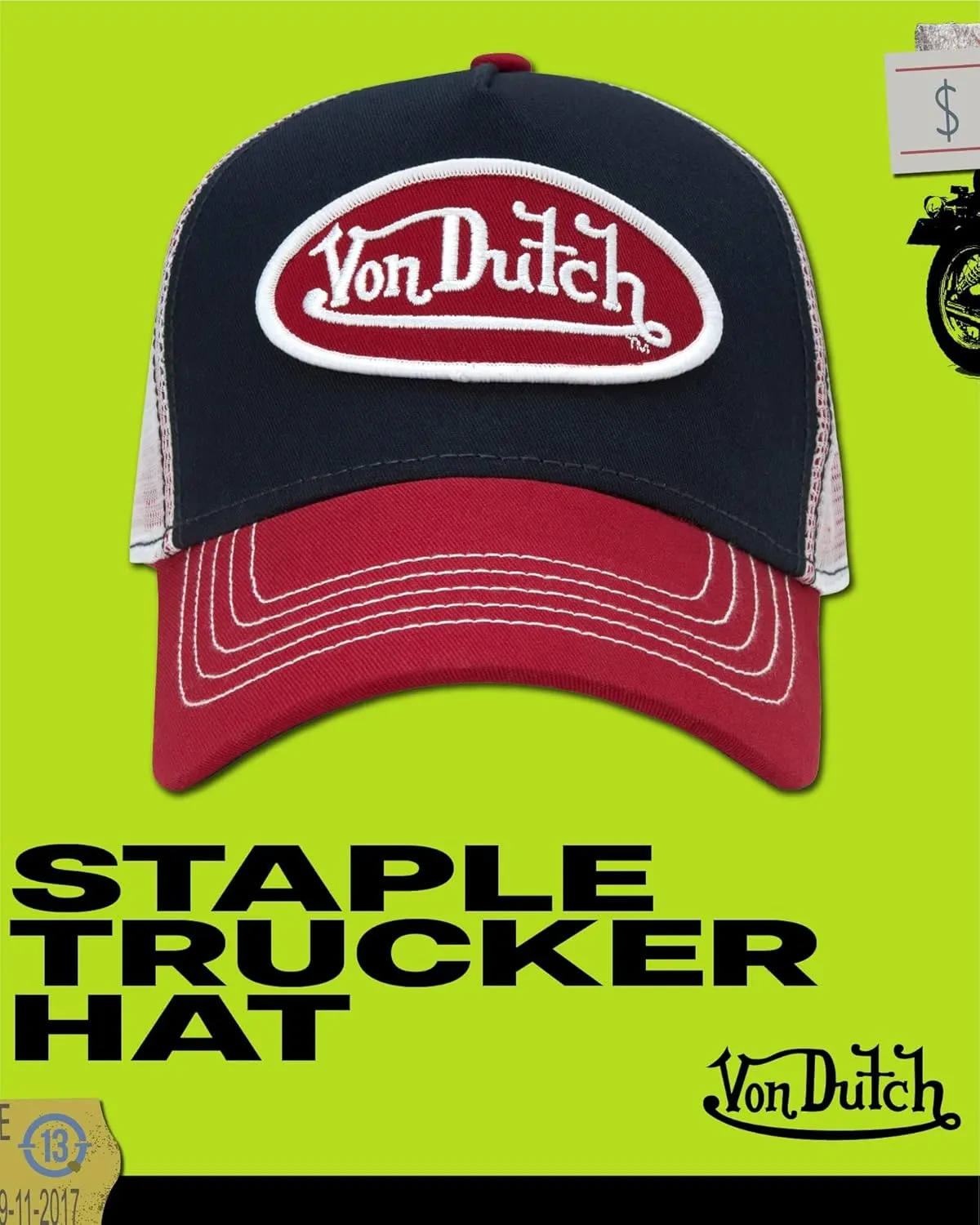 Von Dutch Unisex Trucker Hat - Curved Bill Mesh Back Retro Classic Adjustable Snapback Baseball Cap for Men and Women