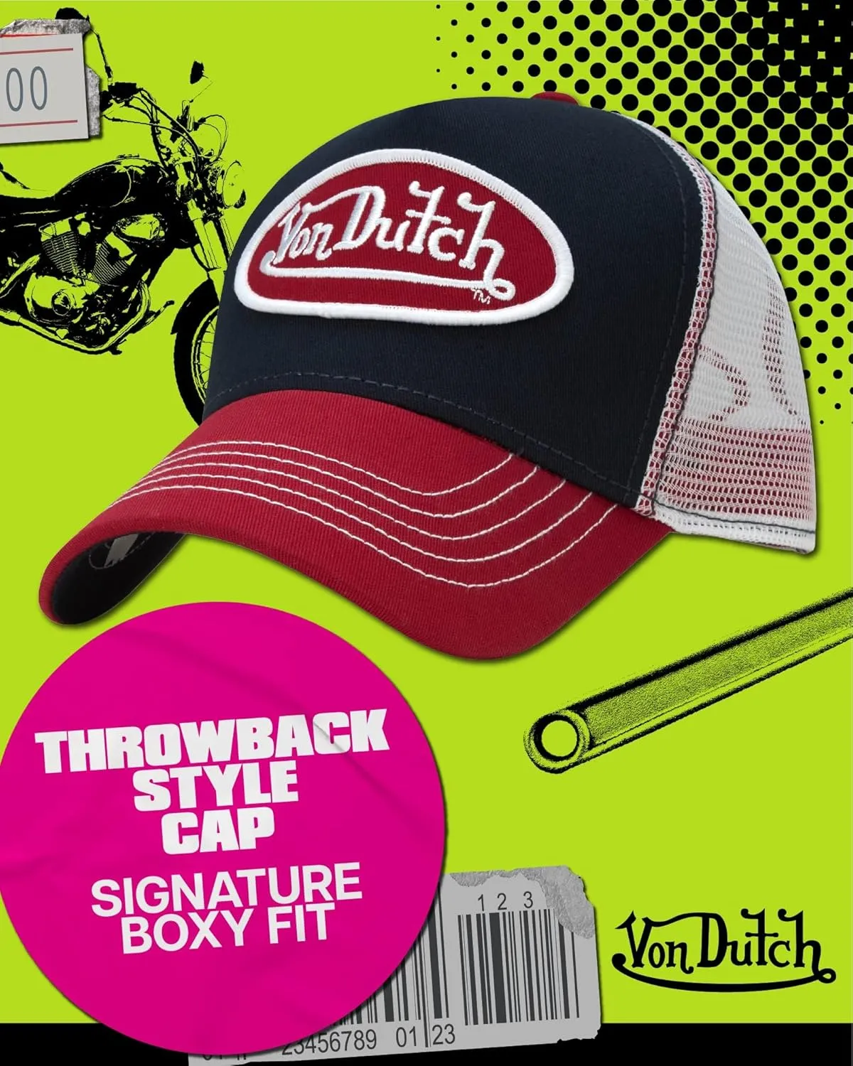 Von Dutch Unisex Trucker Hat - Curved Bill Mesh Back Retro Classic Adjustable Snapback Baseball Cap for Men and Women