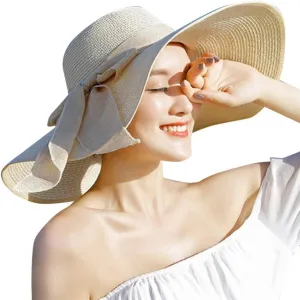 Wide Floppy Women Brim Beach Bowknot Folding Hat Straw Brim Sun Hats Big Cap Baseball Lightweight Hats Men