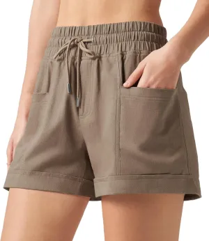 Willit Women's Linen Shorts Casual Summer Shorts High Waisted Comfy Pull On Shorts with Pockets 4"