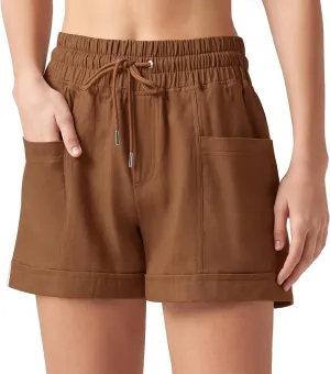 Willit Women's Linen Shorts Casual Summer Shorts High Waisted Comfy Pull On Shorts with Pockets 4"