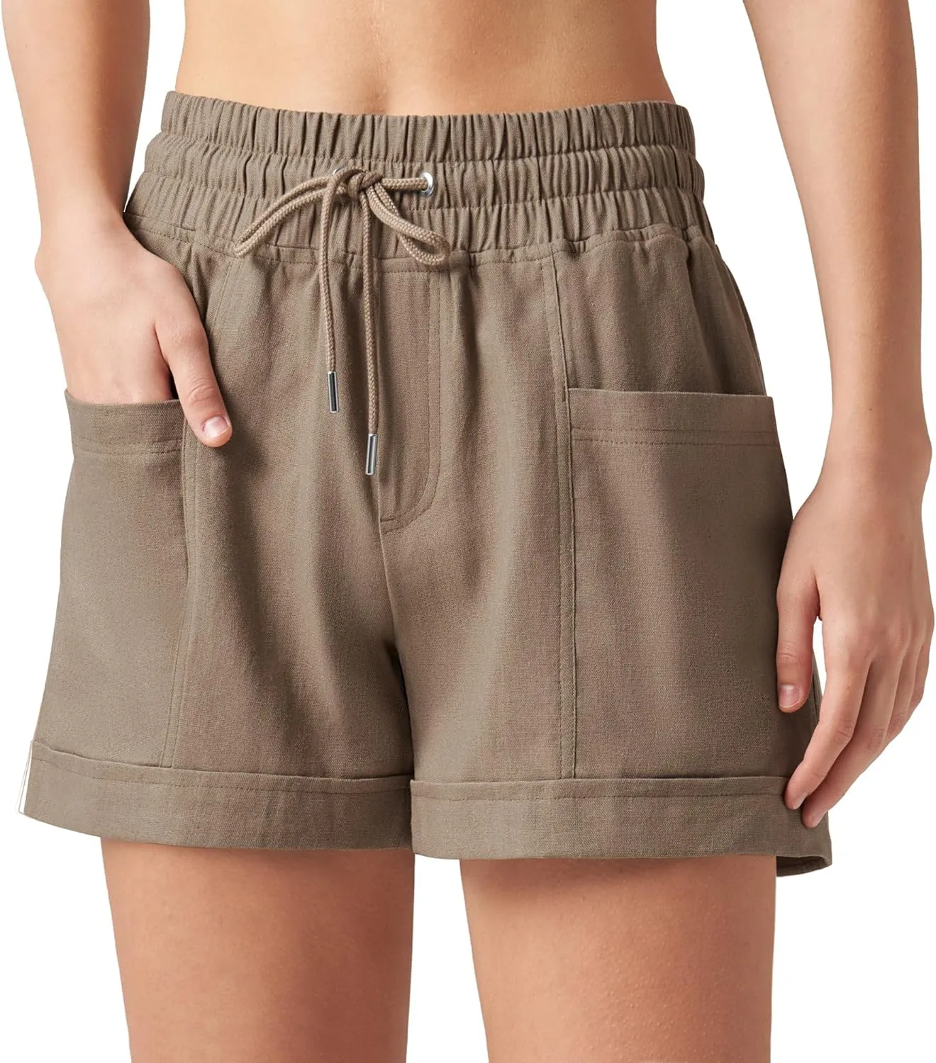 Willit Women's Linen Shorts Casual Summer Shorts High Waisted Comfy Pull On Shorts with Pockets 4"