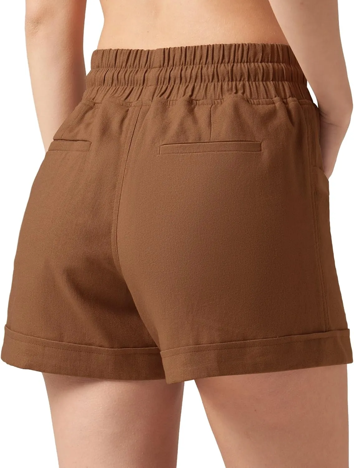 Willit Women's Linen Shorts Casual Summer Shorts High Waisted Comfy Pull On Shorts with Pockets 4"