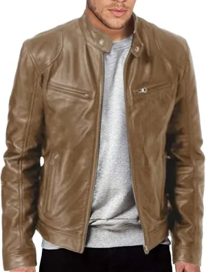 Winter Jackets for Men Real Lambskin Leather Biker Jacket - Quilted Cafe Racer Zip Up Moto Jackets Men