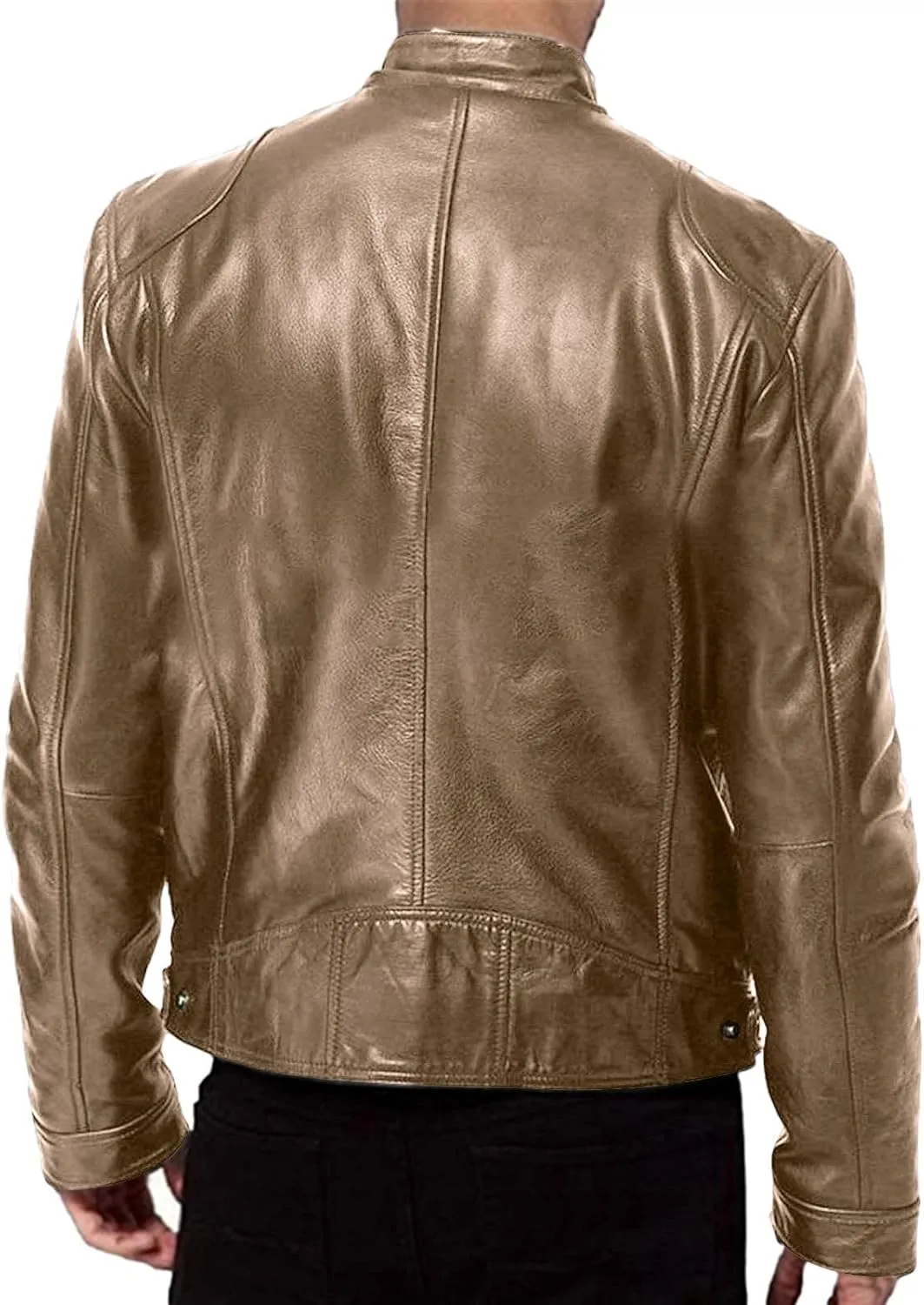 Winter Jackets for Men Real Lambskin Leather Biker Jacket - Quilted Cafe Racer Zip Up Moto Jackets Men