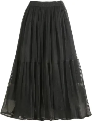 Wjnvfioo Woman Summer Mid Long Mesh Skirt A-Line Elegant Women's Skirts