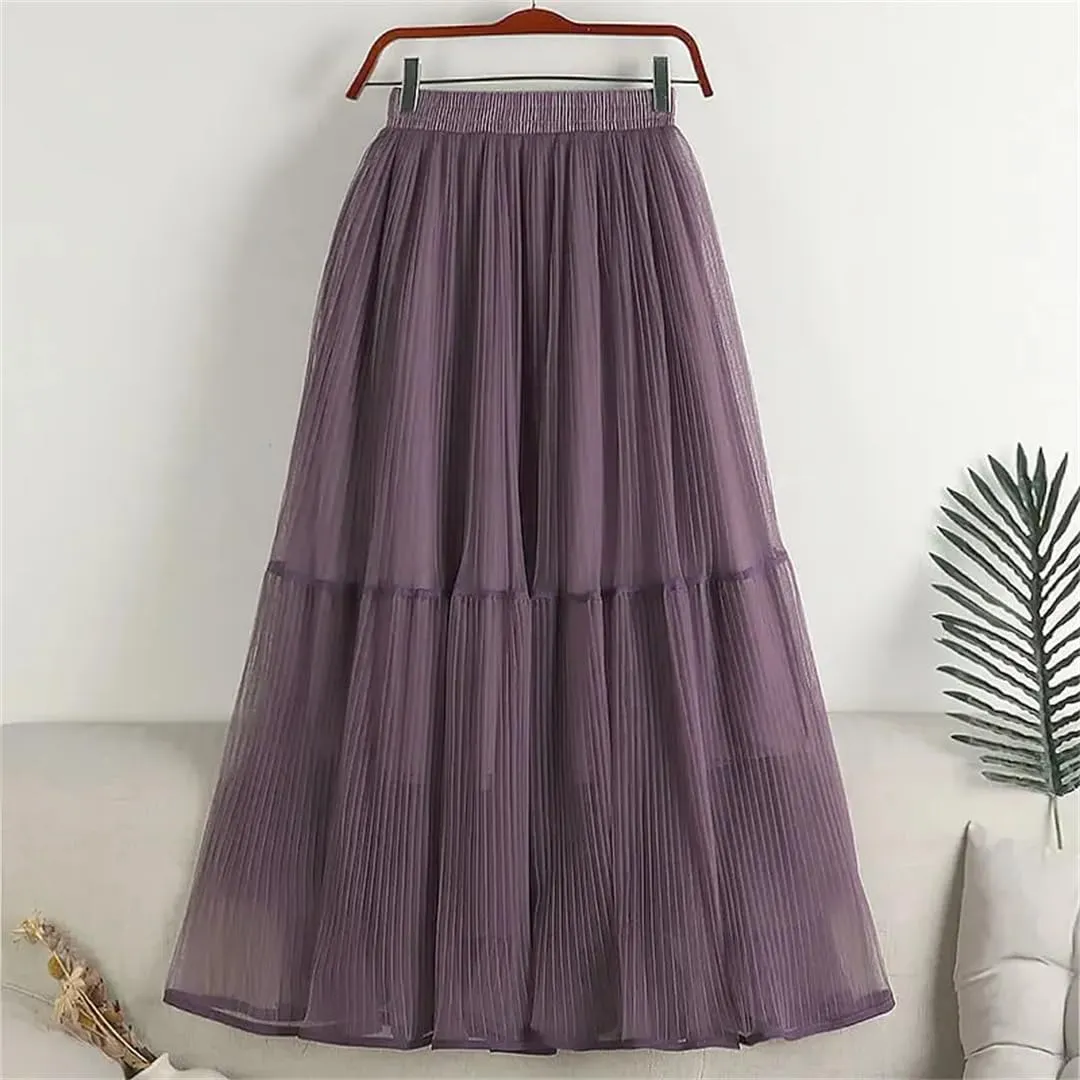 Wjnvfioo Woman Summer Mid Long Mesh Skirt A-Line Elegant Women's Skirts