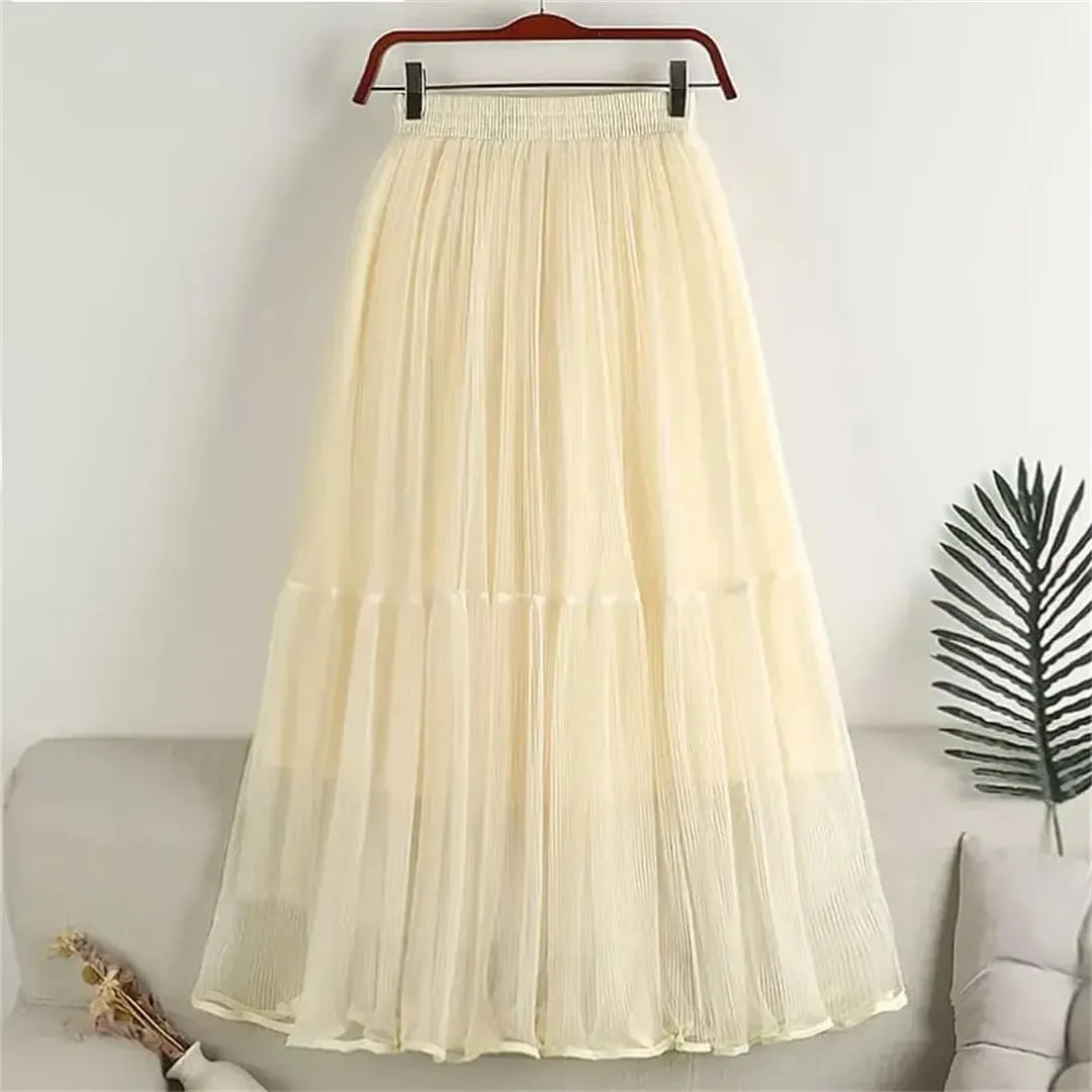 Wjnvfioo Woman Summer Mid Long Mesh Skirt A-Line Elegant Women's Skirts