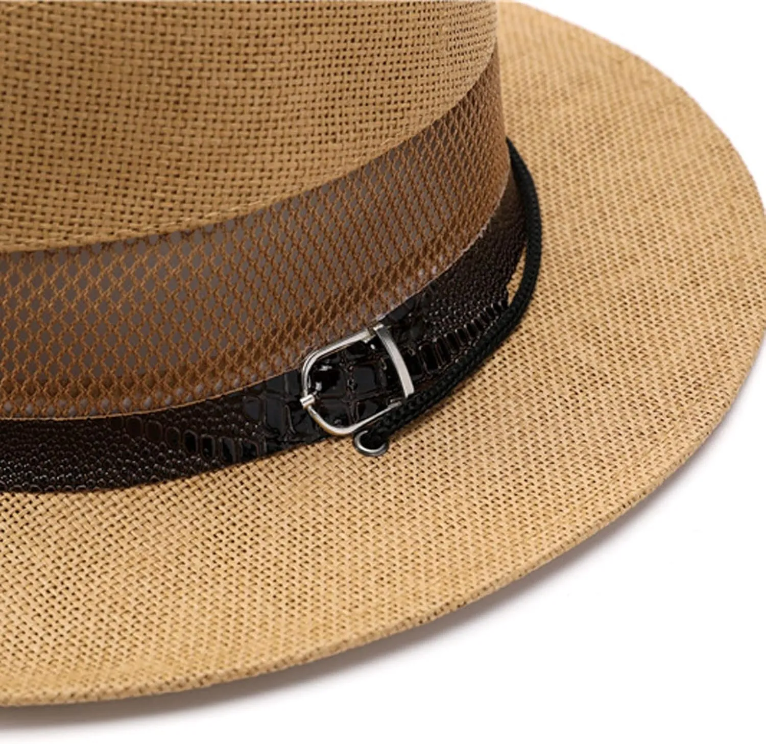 Women and Mens Classic British Style Fedora Breathable Leather Buckle Chin Strap Hats Vintage Jazz Straw Panama Hat Sun Hats