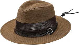 Women and Mens Classic British Style Fedora Breathable Leather Buckle Chin Strap Hats Vintage Jazz Straw Panama Hat Sun Hats