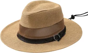 Women and Mens Classic British Style Fedora Breathable Leather Buckle Chin Strap Hats Vintage Jazz Straw Panama Hat Sun Hats