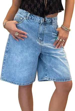 Women Baggy Denim Shorts High Waisted Straight Leg Trendy Bermuda Shorts Carpenter Jean Shorts