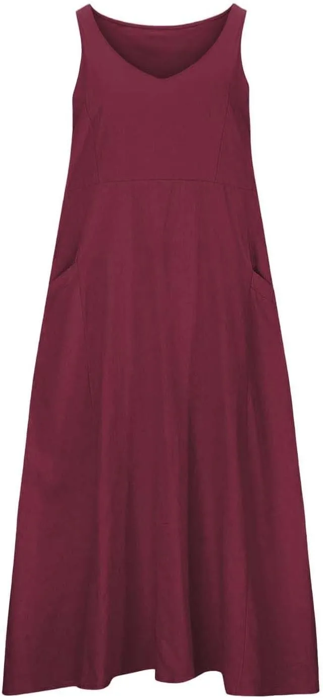 Women Casual Loose Sundresd Women's Summer Casual Sleeveless Long Maxi Beach Dress Vestido De Lino para Flowy Cotton