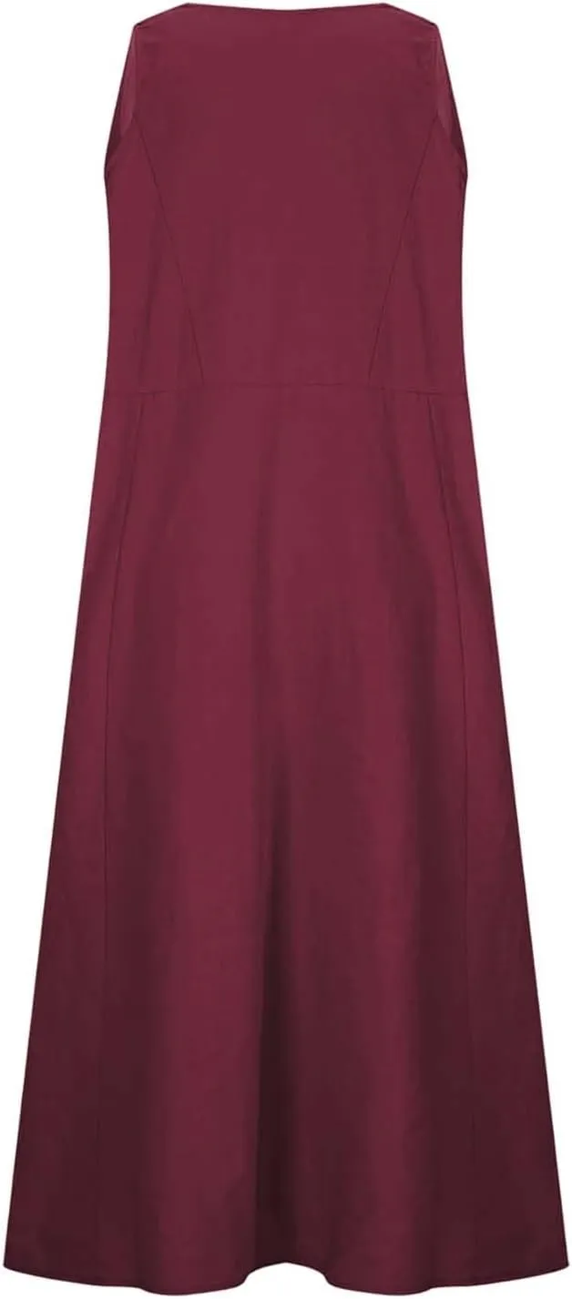 Women Casual Loose Sundresd Women's Summer Casual Sleeveless Long Maxi Beach Dress Vestido De Lino para Flowy Cotton