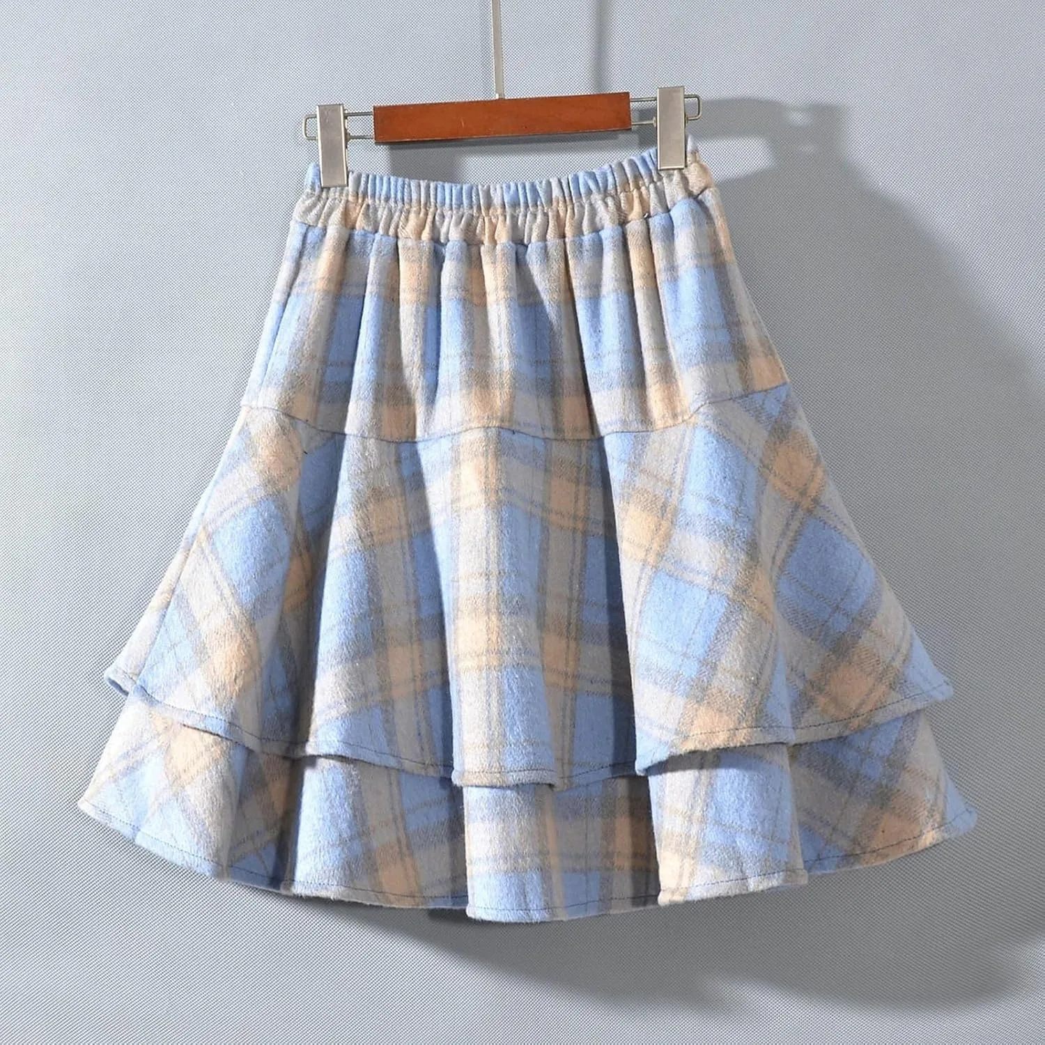 Women Mini Plaid Wool Skirt Fashion High Waisted Pleated A Line Short Skirts Casual Soft Comfy Flowy Layered Skirt