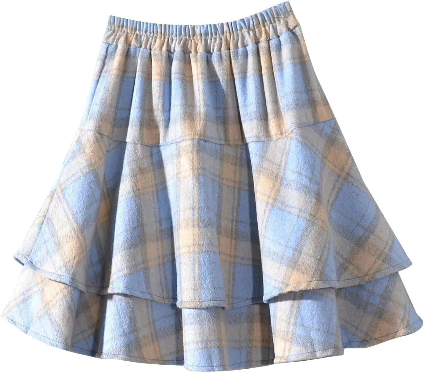 Women Mini Plaid Wool Skirt Fashion High Waisted Pleated A Line Short Skirts Casual Soft Comfy Flowy Layered Skirt