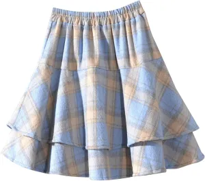 Women Mini Plaid Wool Skirt Fashion High Waisted Pleated A Line Short Skirts Casual Soft Comfy Flowy Layered Skirt