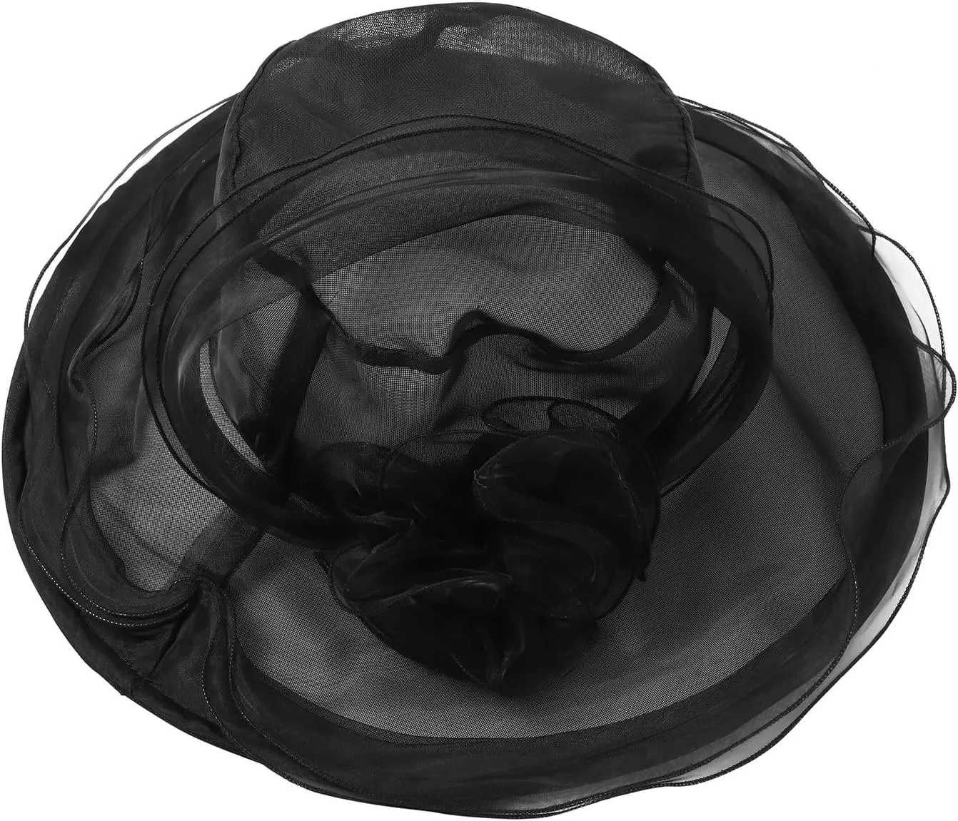 Women Organza Church Derby Hat Wide Brim Sun Caps for Wedding Tea Party Elegant Wedding Hat Wide Brim Fascinator