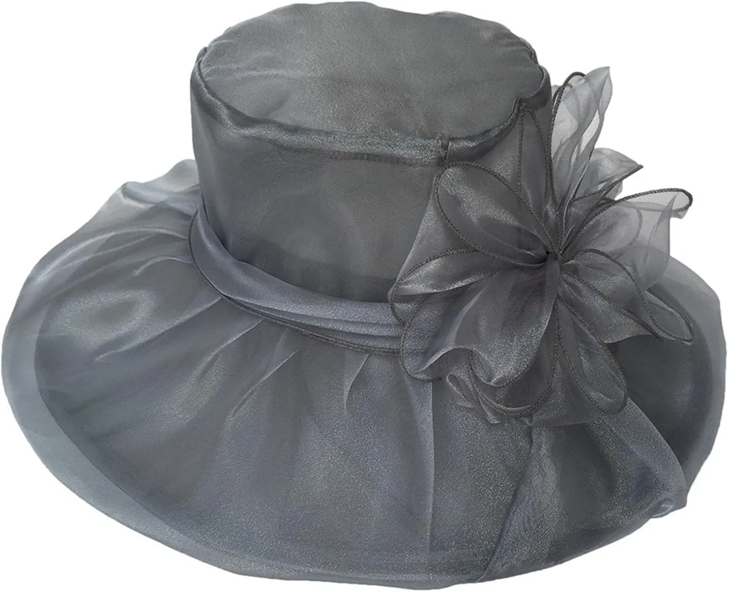 Women Organza Church Derby Hat Wide Brim Sun Caps for Wedding Tea Party Elegant Wedding Hat Wide Brim Fascinator