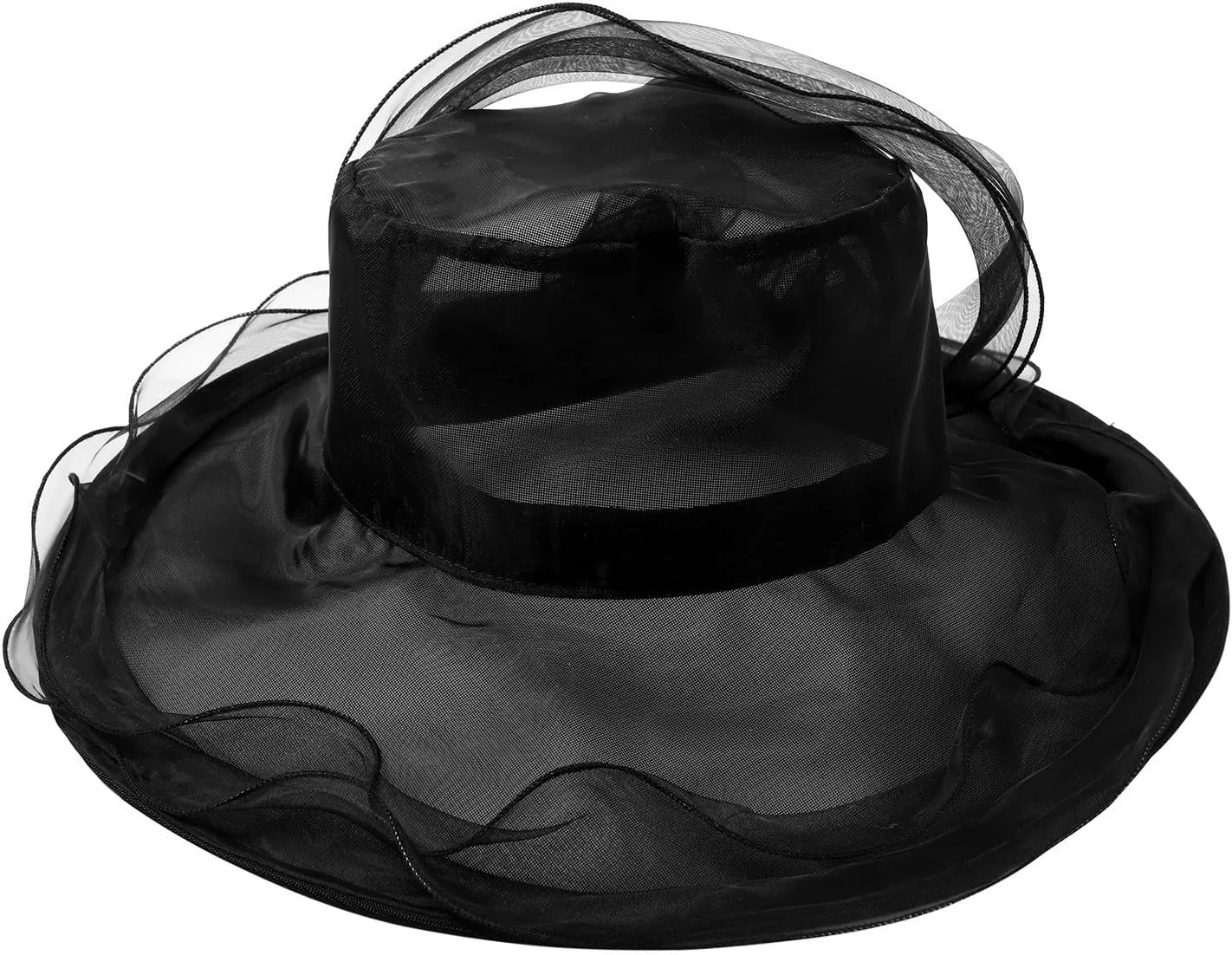 Women Organza Church Derby Hat Wide Brim Sun Caps for Wedding Tea Party Elegant Wedding Hat Wide Brim Fascinator