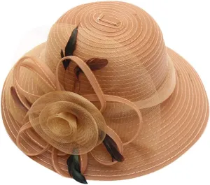 Women Organza Derby Hat Bridal Wedding Church Tea Party Wide Brim Flower Church Wedding Bridal Caps