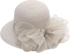 Women Organza Kentucky Church Derby Hat Wedding Occasion Floral Wide Brim Fascinator Dressy Sun UV Protection Cap