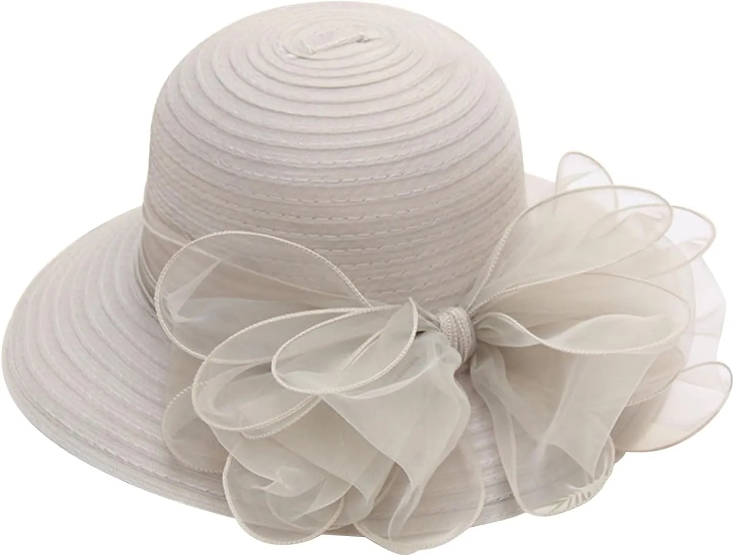 Women Organza Kentucky Church Derby Hat Wedding Occasion Floral Wide Brim Fascinator Dressy Sun UV Protection Cap