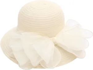 Women Organza Kentucky Church Derby Hat Wedding Occasion Floral Wide Brim Fascinator Dressy Sun UV Protection Cap