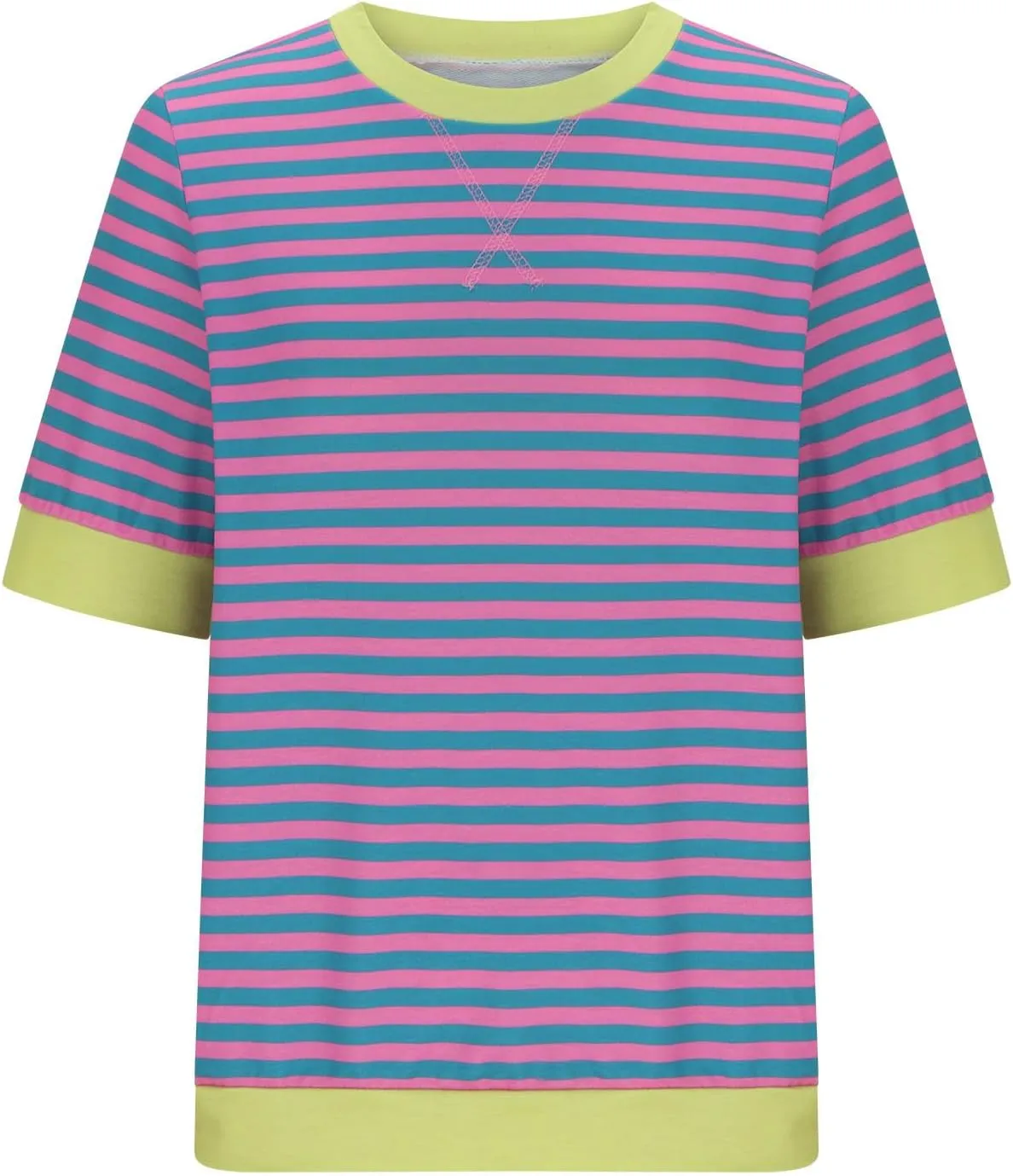 Women Oversized Striped Short Sleeve T-Shirts Color Block Crew Neck Loose Pullover Shirt Trendy Casual Summer Tee Tops