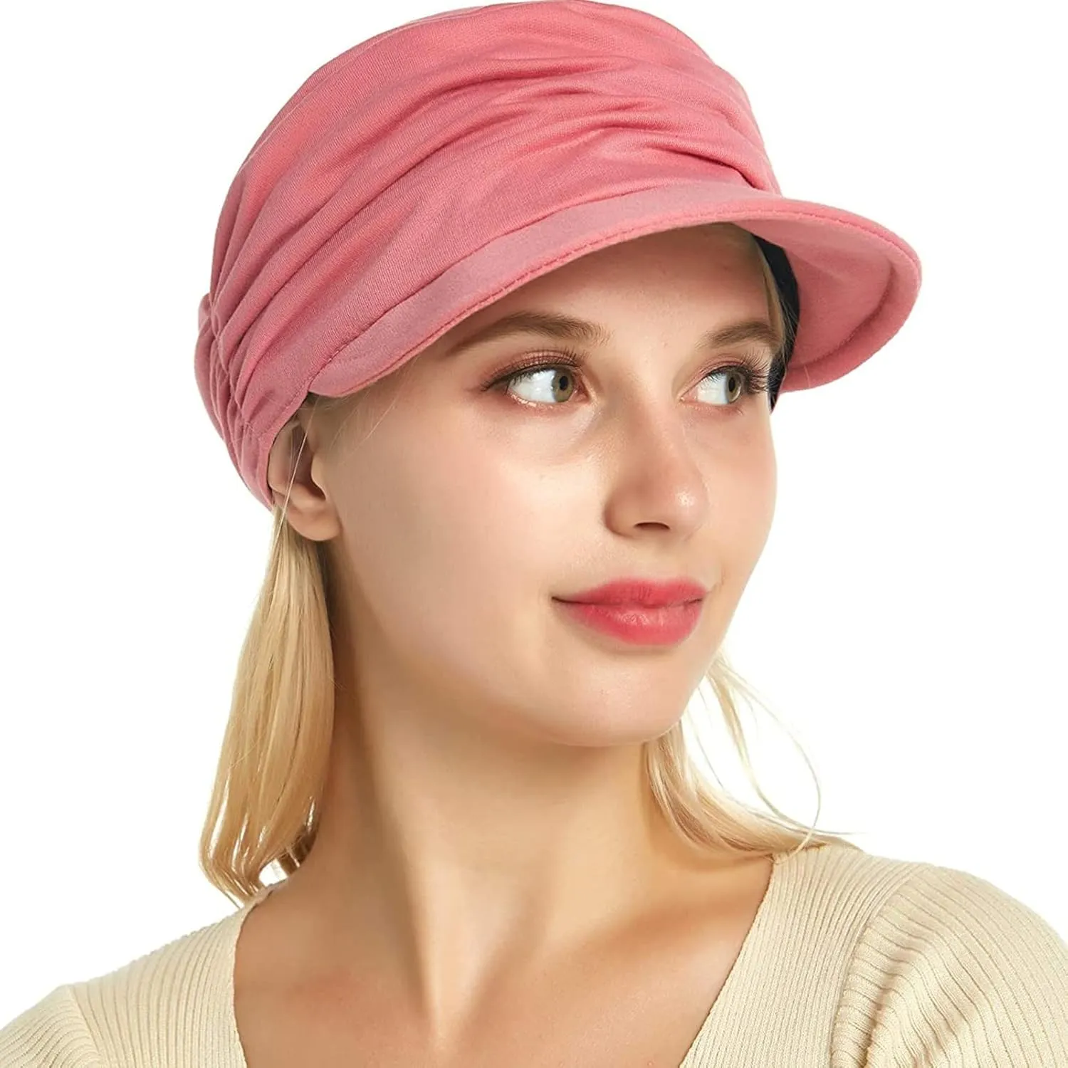 Women Ruched Tongue Dome Sun Hat Solid Color Soft Baseball Cap Stretch Lightweight Hat