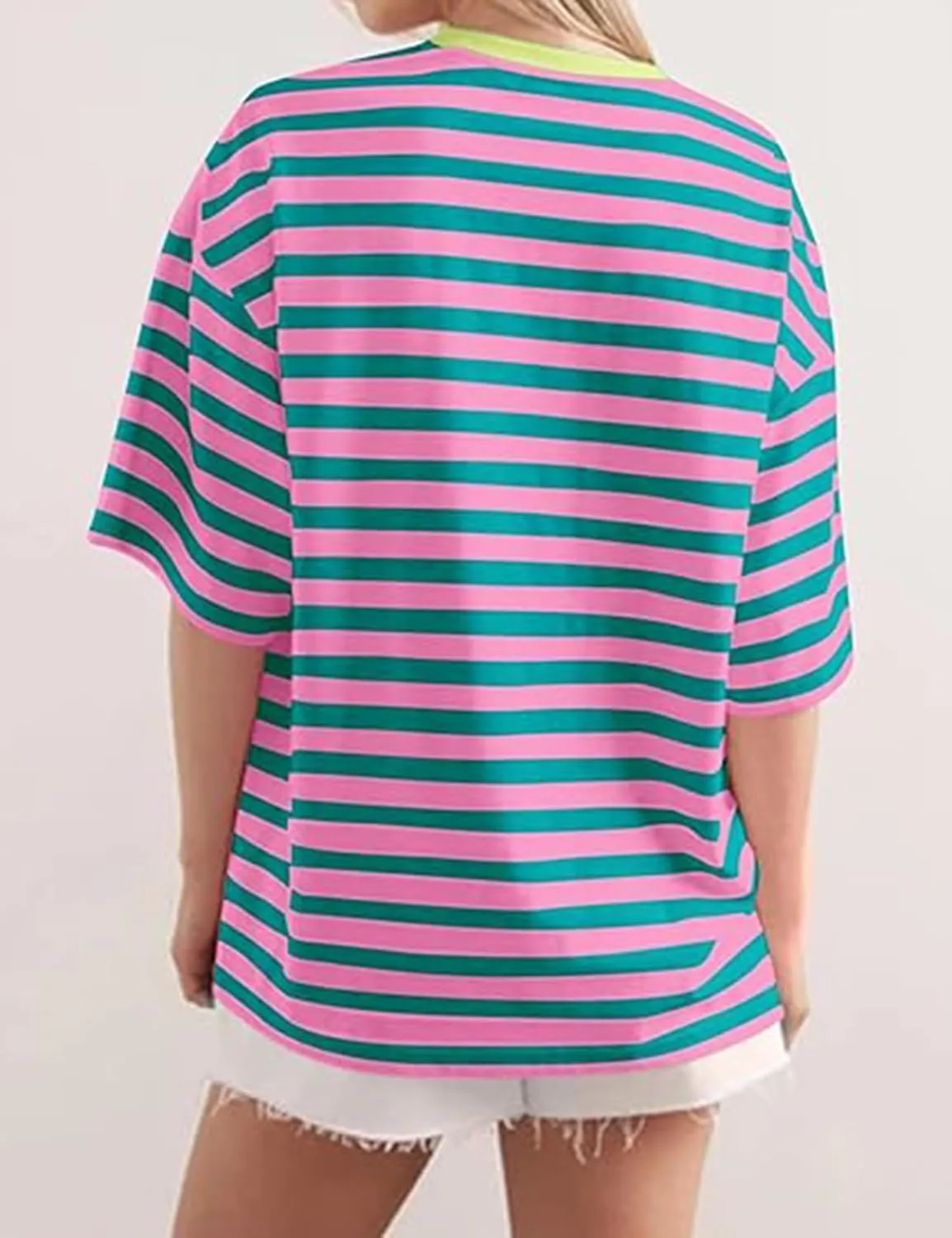 Women Striped Oversized T-Shirts Color Block Crew Neck Short Sleeve Shirt Casual Pullover Top Summer Clothes