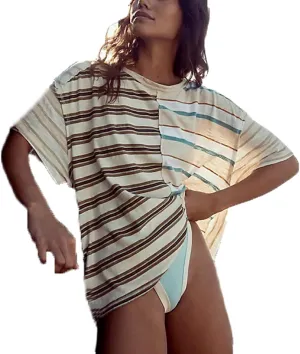 Women Striped Oversized Tees Short Sleeve Crewneck Color Black T Shirts Y2k Summer Going Out Loose Shirts