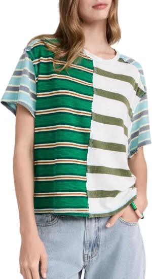 Women Striped Oversized Tees Short Sleeve Crewneck Color Black T Shirts Y2k Summer Going Out Loose Shirts