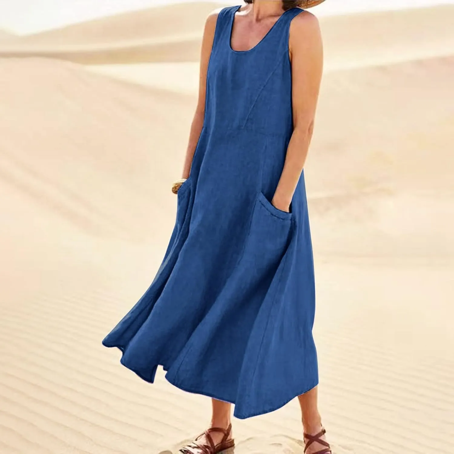 Women Summer Casual Dress 2025 Women's Summer Casual Sleeveless Long Maxi Beach Dress Plus Size Cotton Sundress Sun