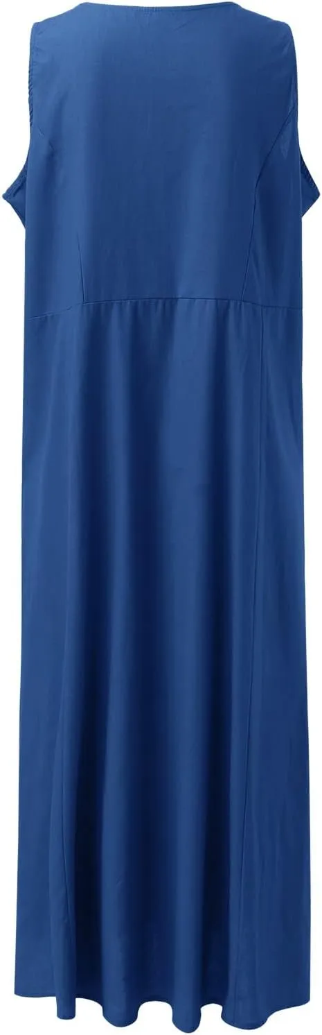 Women Summer Casual Dress 2025 Women's Summer Casual Sleeveless Long Maxi Beach Dress Plus Size Cotton Sundress Sun