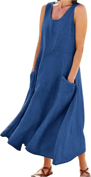 Women Summer Casual Dress 2025 Women's Summer Casual Sleeveless Long Maxi Beach Dress Plus Size Cotton Sundress Sun