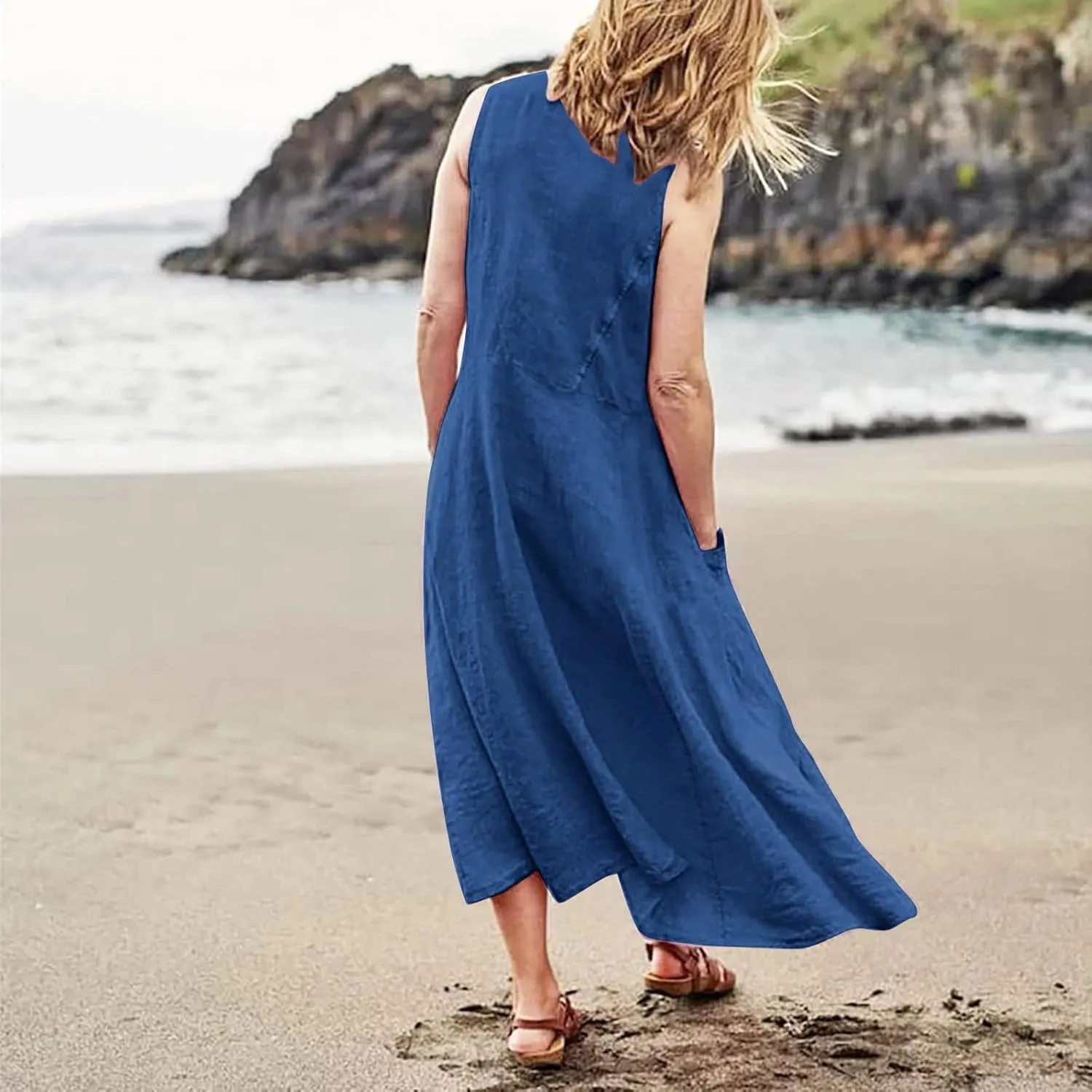 Women Summer Casual Dress 2025 Women's Summer Casual Sleeveless Long Maxi Beach Dress Plus Size Cotton Sundress Sun