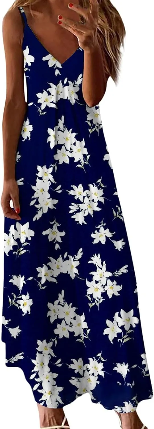 Women Summer Casual Short Sleeve Dresses Long Skirt Casual Flower Sleeveless Flutter Short Sleeve V Neck Button Down