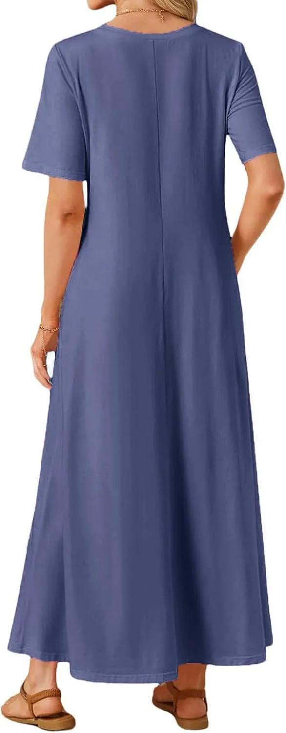 Women's 2025 Summer Casual Maxi Dress Casual Loose Beach Tshirt Dresses Short Sleeve Long Dresses Flowy Swing Dress