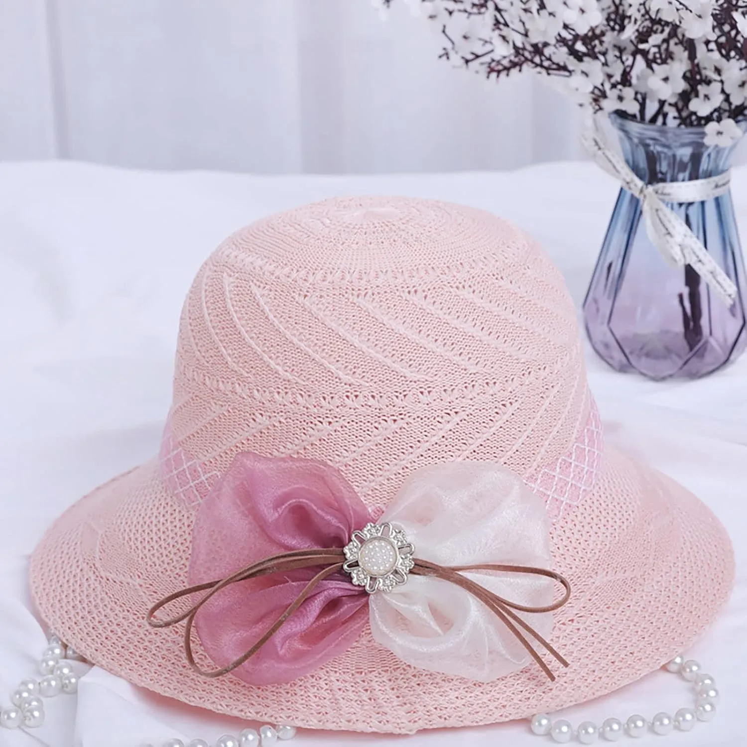 Women's Beach Straw Hat Sun Visor Hat for Women Panama Roll Up Hat Foldable Beach Sun Hat Straw Bucket Hat