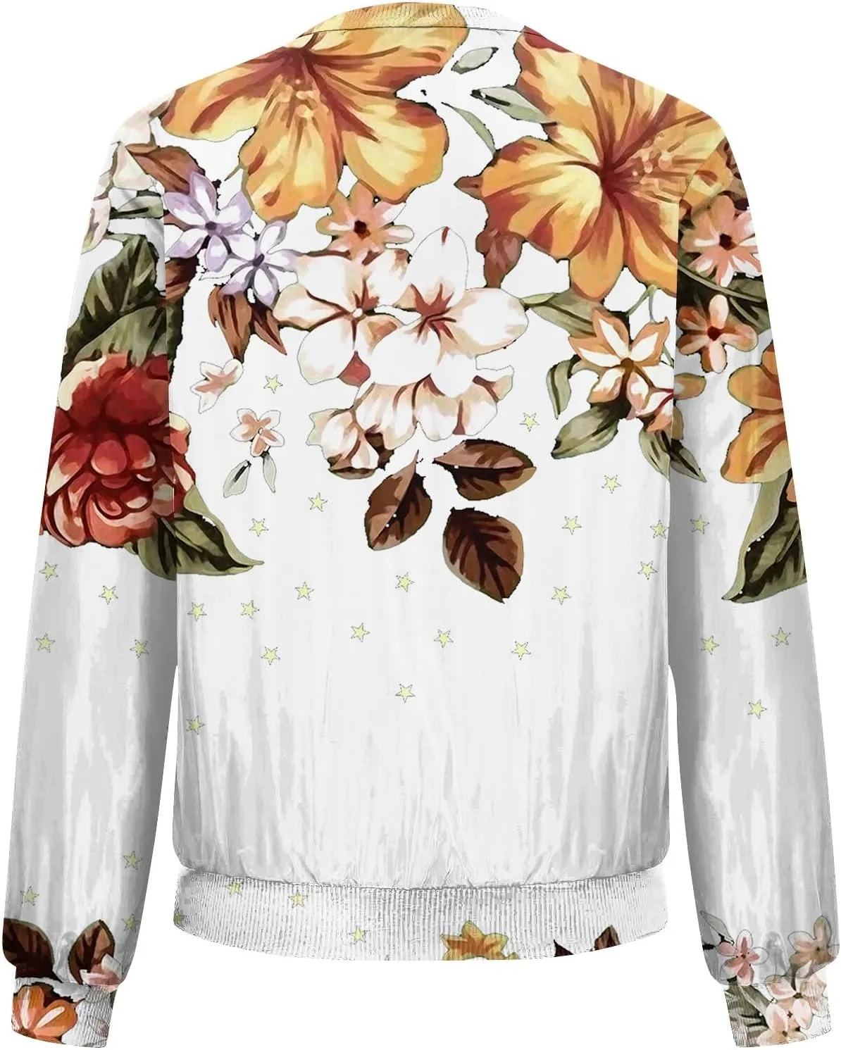 Women'S Bomber Jackets Lightweight Floral Printing Zip Up Long Sleeve Jacket With Pocket Fall Stand Collar Coat