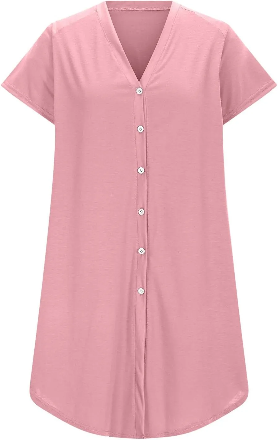 Womens Button Front V-Neck Casual Dress Short Sleeve Casual Mini Shirt Dresses Comfortable Soft Work Beach Sundress