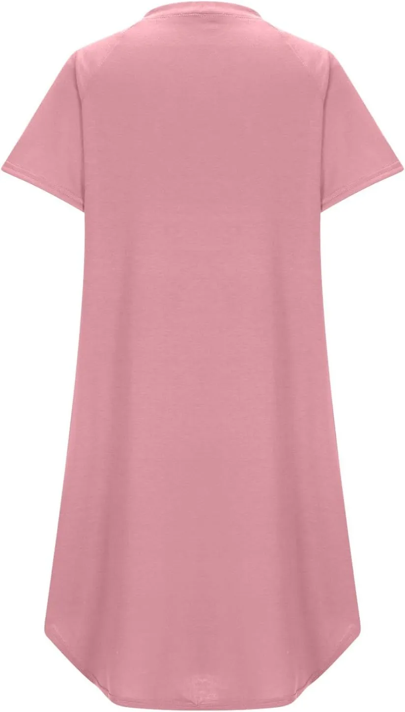 Womens Button Front V-Neck Casual Dress Short Sleeve Casual Mini Shirt Dresses Comfortable Soft Work Beach Sundress