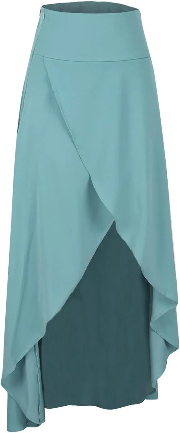 Womens Casual Skirt Casual Flowy Skirt Irregular Lower Hem Midi Skirts Front Cross Skirts Solid Fashion Skirt