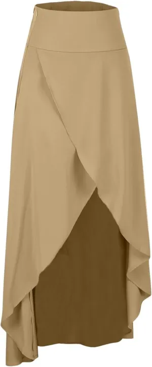 Womens Casual Skirt Casual Flowy Skirt Irregular Lower Hem Midi Skirts Front Cross Skirts Solid Fashion Skirt