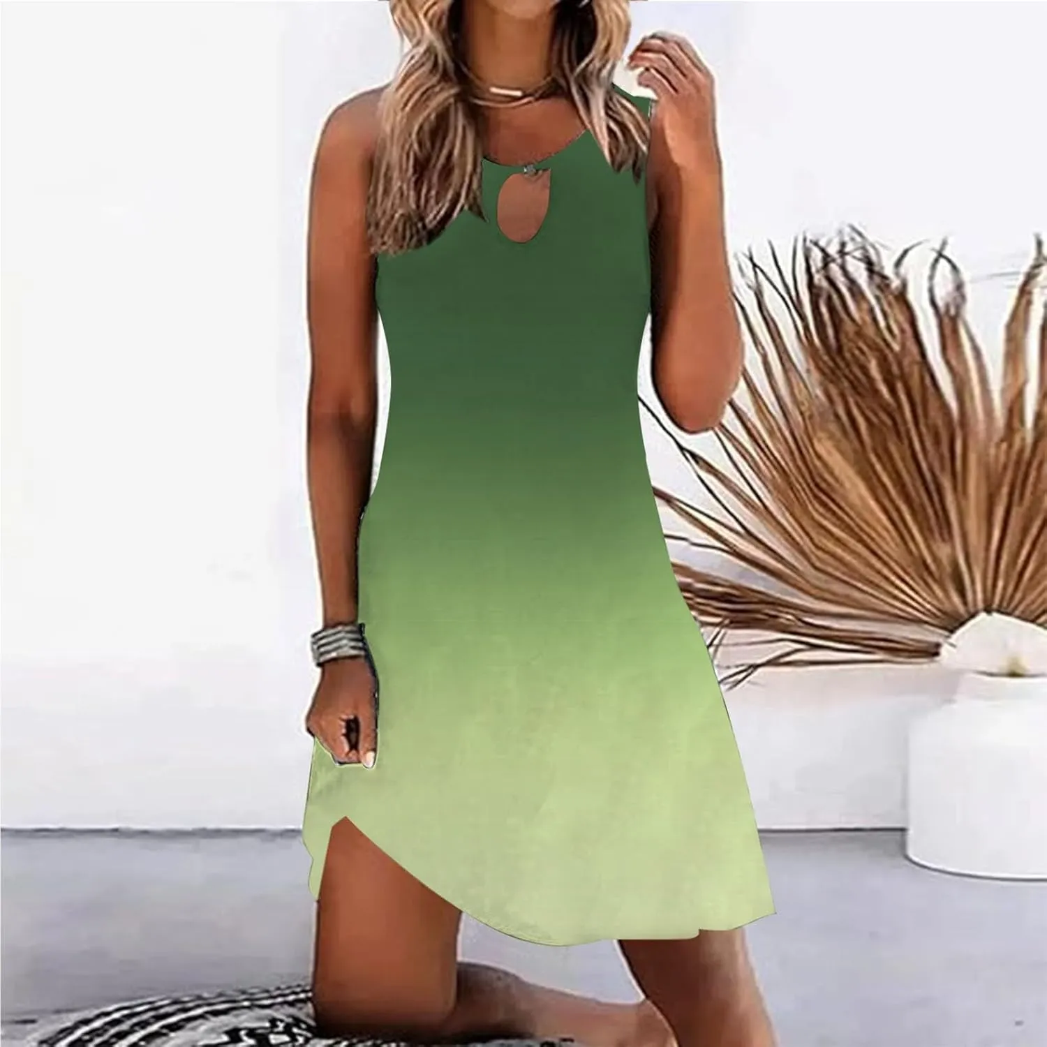 Women's Casual Summer Sleeveless Dress Sun Dresses for Women 2025 Vacation Beach Casual Summer Sundresses Sleeveless