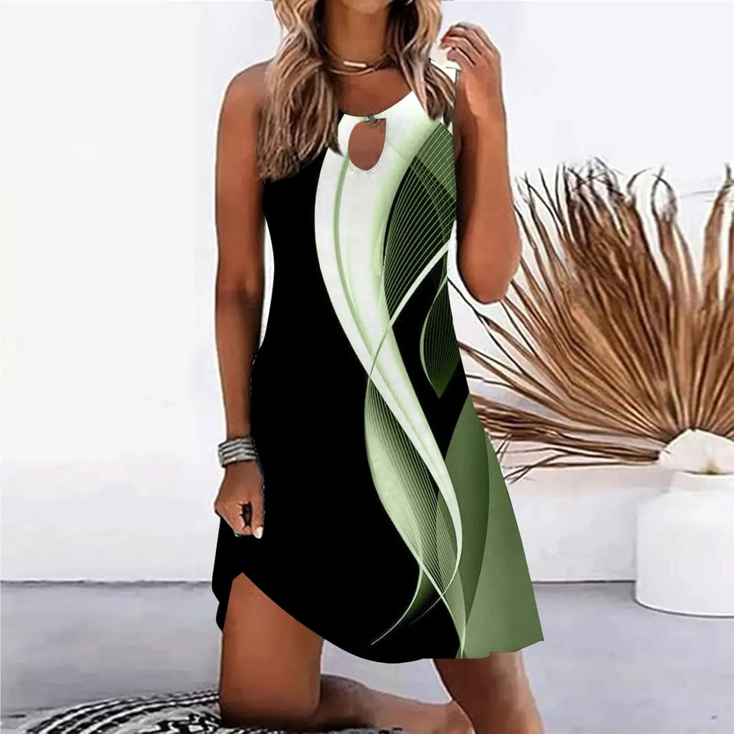 Women's Casual Summer Sleeveless Dress Sun Dresses for Women 2025 Vacation Beach Casual Summer Sundresses Sleeveless
