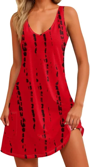 Women's Casual Sundress with Pockets Summer Boho Beach Dress Floral Blouses for Women T-Shirts Casual Dresses
