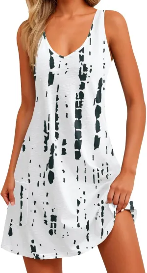 Women's Casual Sundress with Pockets Summer Boho Beach Dress Floral Blouses for Women T-Shirts Casual Dresses